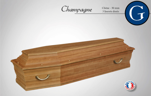 Cercueil Champagne - Chêne 30 mm 3 liserets dorés