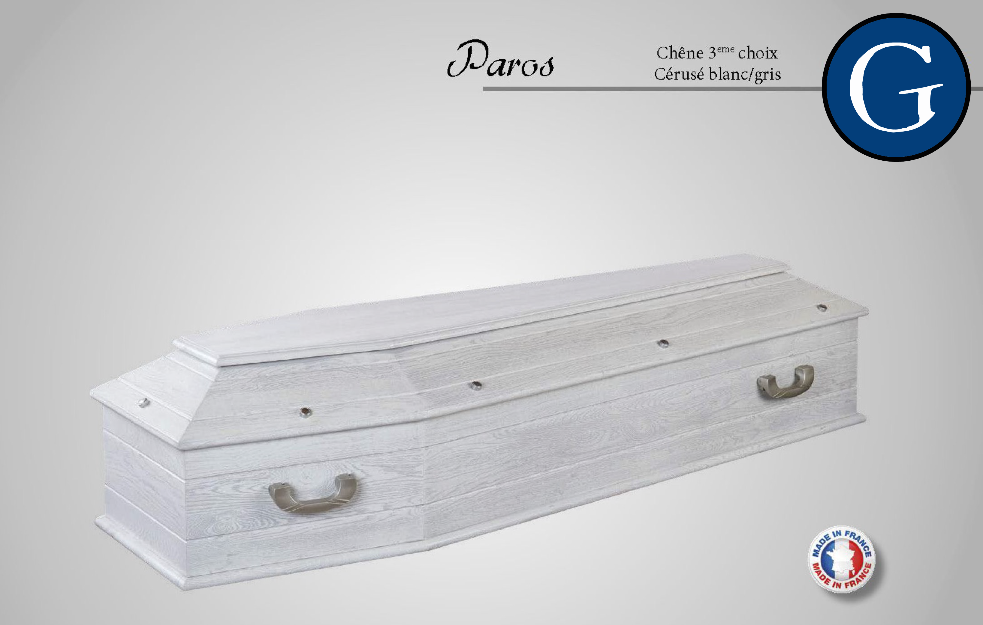 Cercueil Paros - Chêne 3ème choix Cérusé blanc/gris